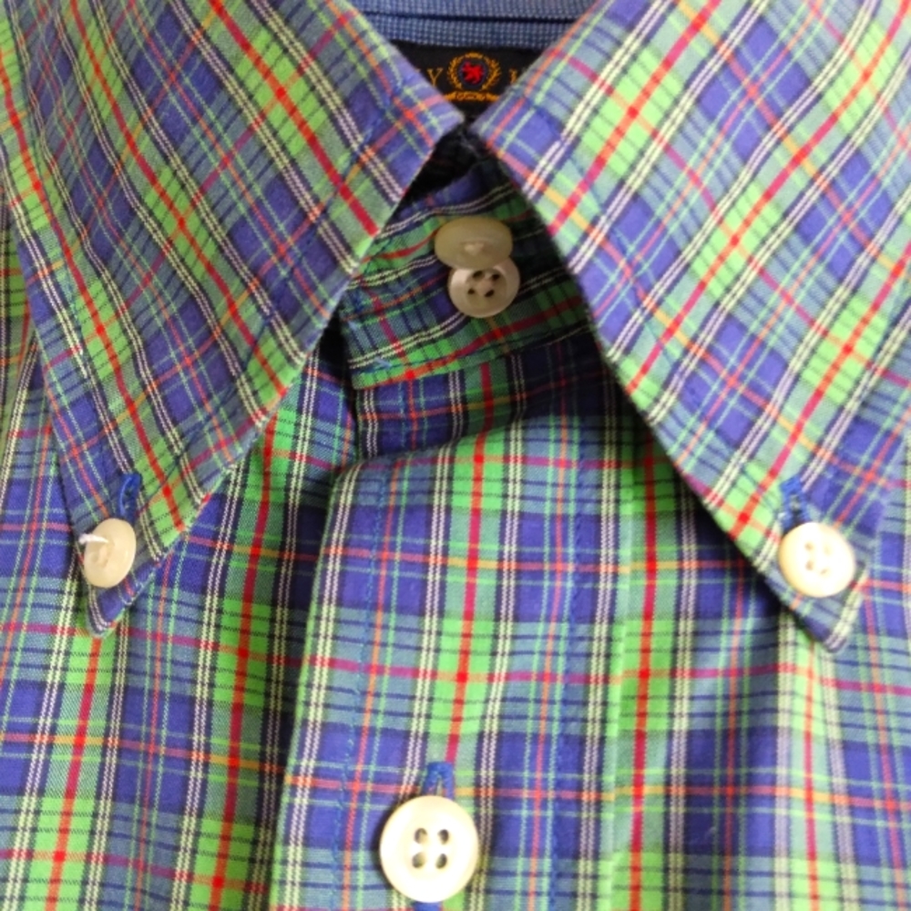 Tommy Hilfiger blue, green, red plaid short sleeve shirt with crest size large - Picture 7 of 10